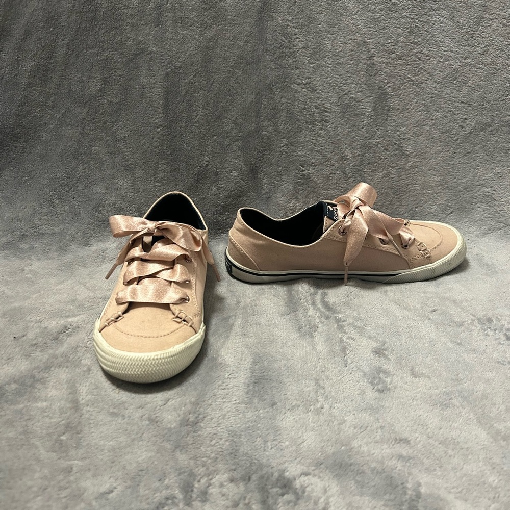 Womens Sperry pink Memory Foam Satin ribbon Laces tennis shoes sneakers size 6